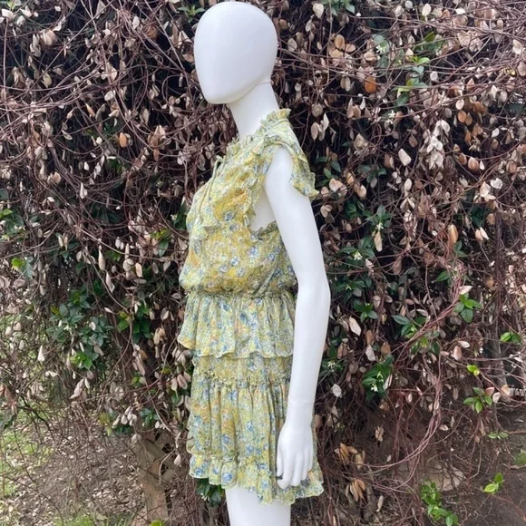 💋RESET Floral Print Ruffle Short Sleeve Layered Skirt Mini Dress - Picture 5 of 8